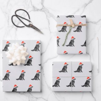 Santa holiday Christmas lab watercolor black gray Wrapping Paper Sheet
