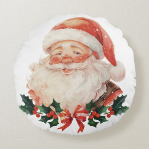 Santa Holiday  Round Pillow