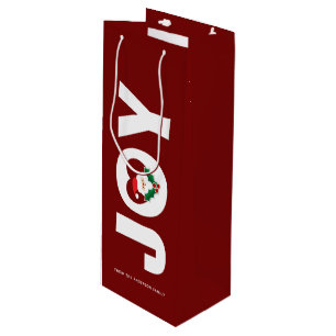 Santa & Holly Berries Christmas Joy Typography Wine Gift Bag