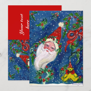 SANTA,HOLLYBERRY CROWNS,CHRISTMAS PARTY Red Blue Invitation