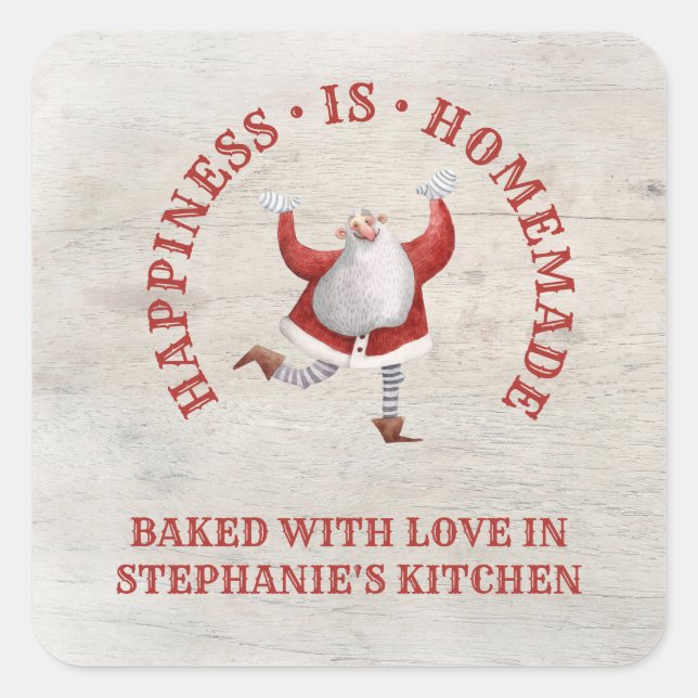 Santa Homemade Baked With Love Christmas Square Sticker (Front)