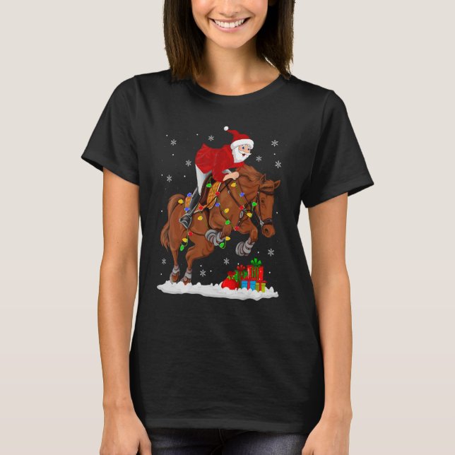 Santa Horse Christmas  Santa Riding Horse Lights X T-Shirt (Front)