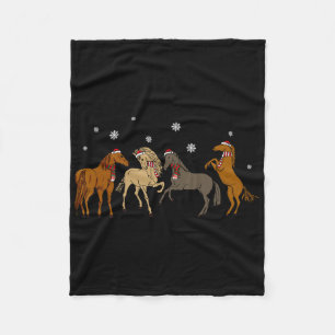 Santa Horse Christmas Tree Light Fleece Blanket