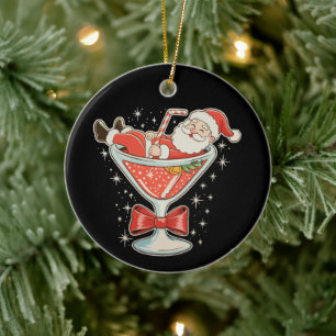 Santa Hot Mess Martini Glass Christmas Xmas Ceramic Ornament