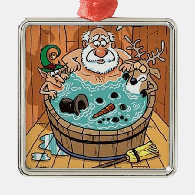 Santa Hot Tub Christmas Tree Ornament (Front)
