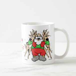 Santa Hugging Reindeer Funny Cartoon Christmas Coffee Mug
