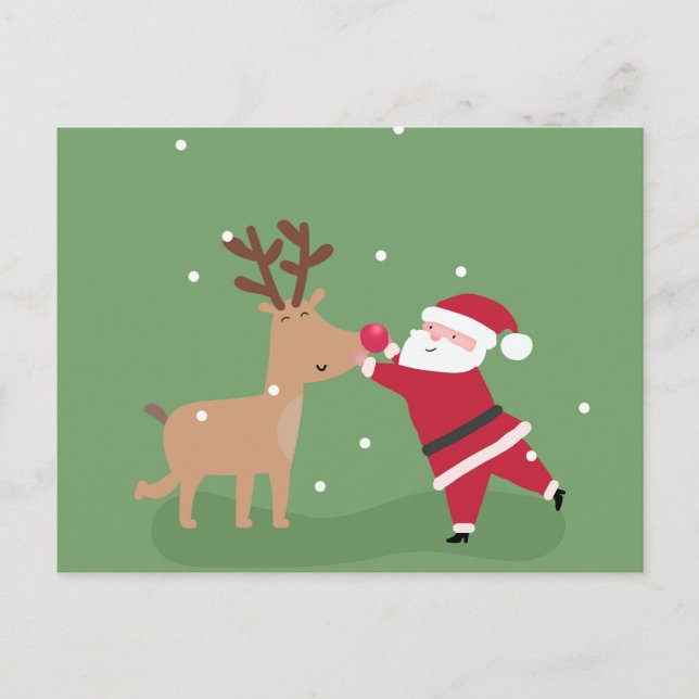 Santa Hugging Rudolph Postcard (Front)