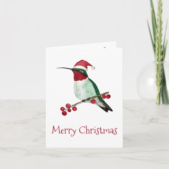 Santa Hummingbird Christmas Holiday Card (Front)