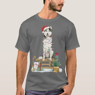 Santa Husky Fairy Light Reindeer Snowflake Christm T-Shirt