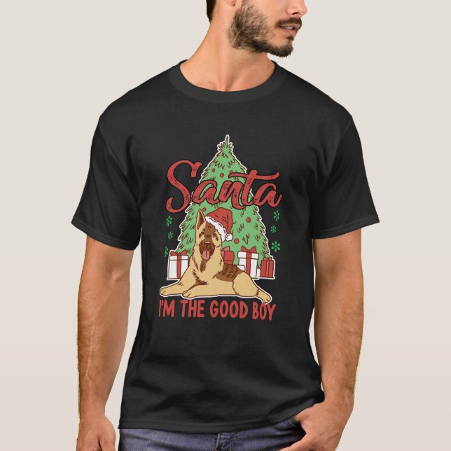 Santa I m The Good Boy Funny Christmas Cute Puppy  T-Shirt (Front)