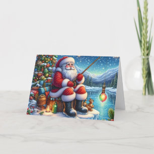 Santa Ice Fishing Christmas Holiday Card