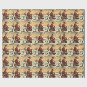 Santa Ice Fishing with Penguins Winter Scene Wrapping Paper