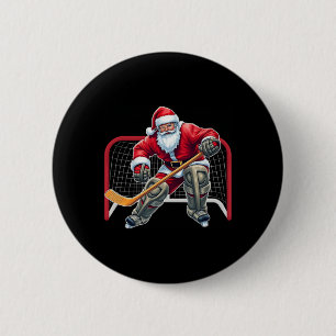 Santa Ice Hockey Goalie Christmas Xmas Costume Men 2 Inch Round Button