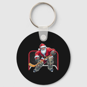 Santa Ice Hockey Goalie Christmas Xmas Costume Men Keychain