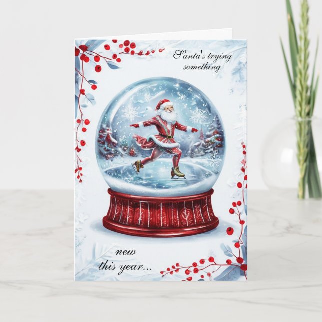 Santa Ice Skating Snow Globe Winter Greeting Card (Front)