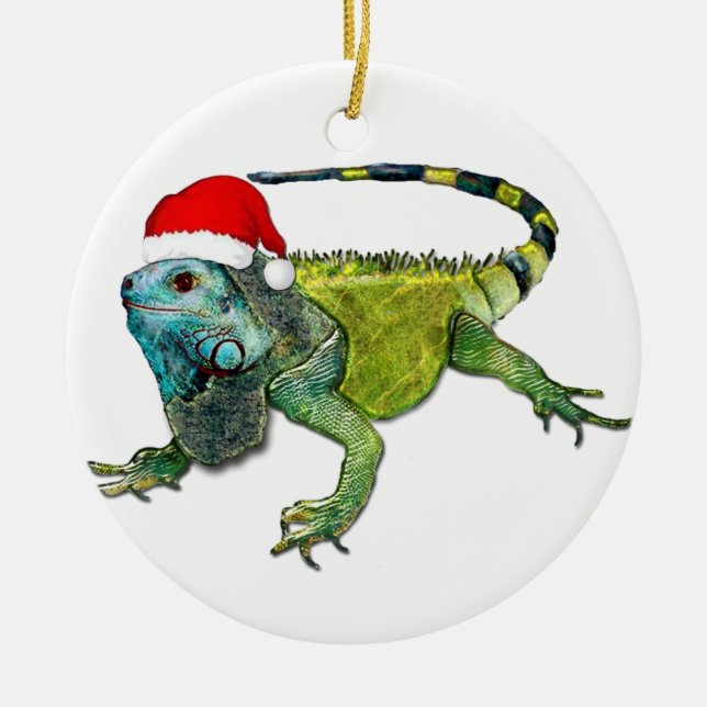 Santa Iguana Ceramic Ornament (Front)