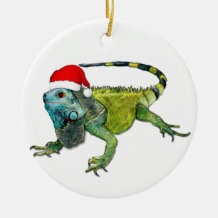 Santa Iguana Ceramic Ornament