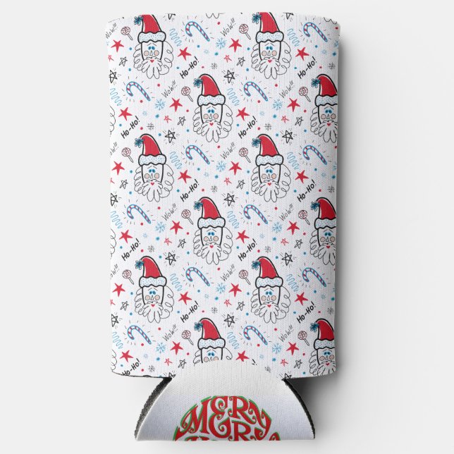 Santa illustration Christmas Stocking stuffers Seltzer Can Cooler (Front)