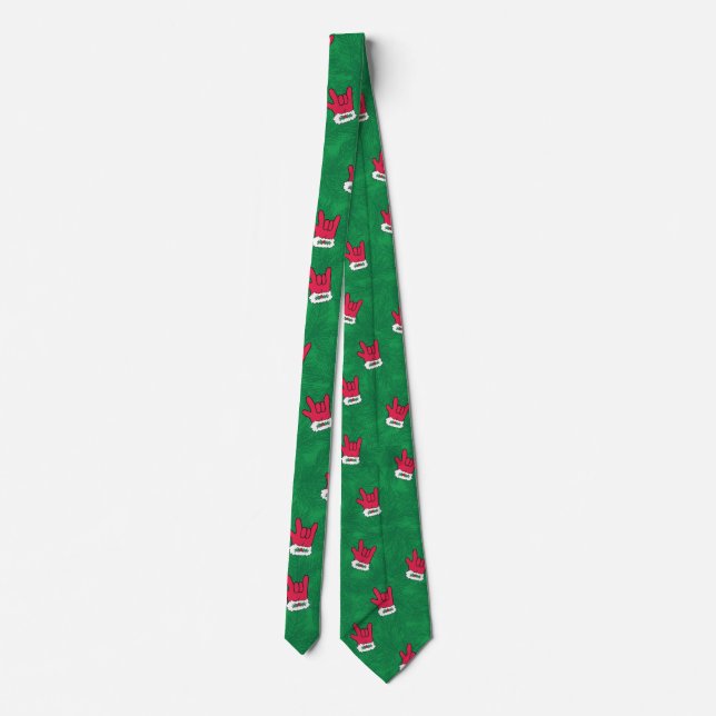 Santa ILY Glove Christmas Tie (Back)
