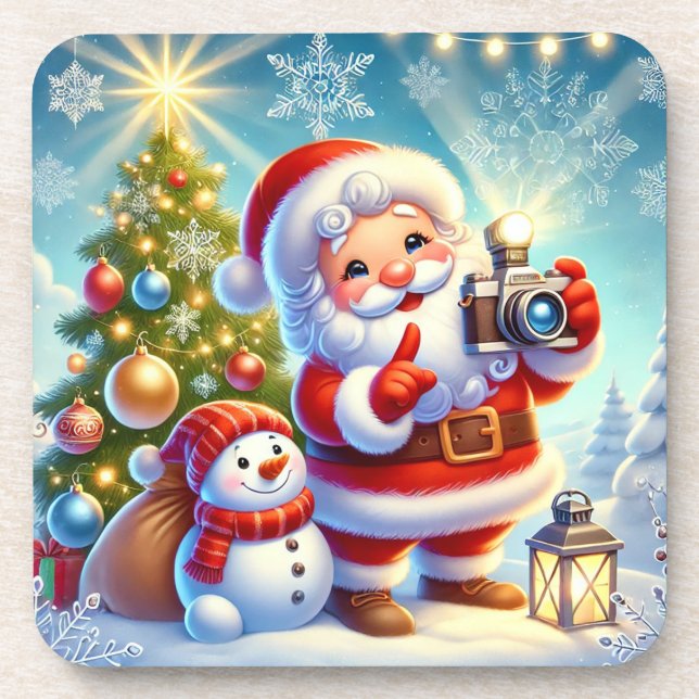 Santa  in a Festive Christmas Scene Coaster (Front)