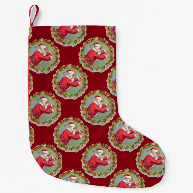 Santa in a Wreath Christmas Tree Stocking (Front)