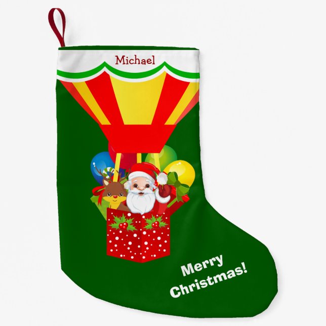 Santa in Balloon Personalized Small Christmas Stocking (Front)