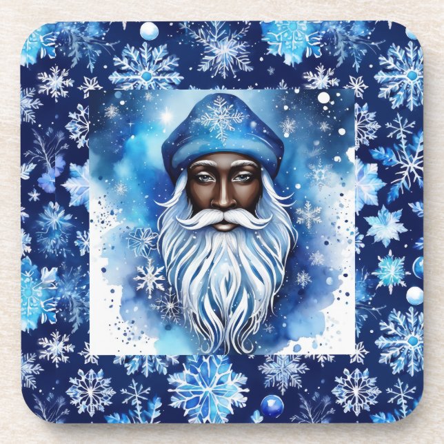Santa in Blue  Coaster (Front)