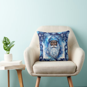 Santa in Blue  Throw Pillow