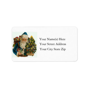 Santa in Blue Vintage Address Label