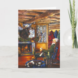 Santa In Cabin | Rustic Christmas Holiday Card