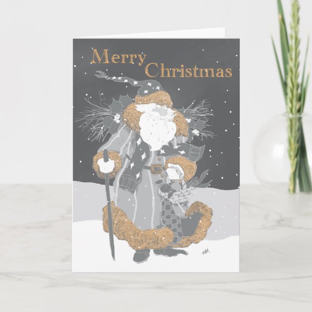 Santa in Chalk Grey Holiday Card (Front)