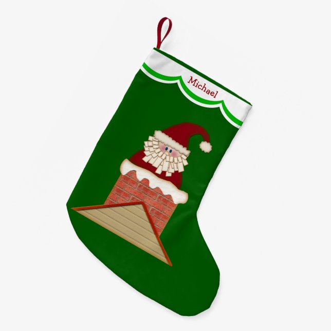 Santa in Chimney Personalized Small Christmas Stocking (Front (Hanging))