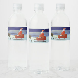 Santa in Christmas Night Water Bottle Label