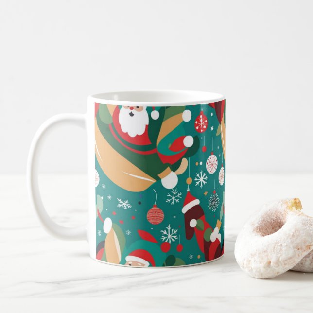 Santa in Christmas pattern Coffee Mug (With Donut)