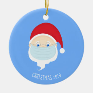 Santa in Face Mask Christmas 2020 Ceramic Ornament
