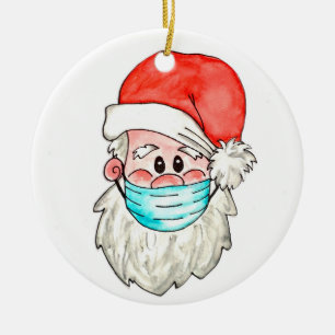 Santa in facemask christmas holiday tree dec ceramic ornament