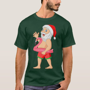 Santa In Flamingo Float Funny Christmas in July T-Shirt