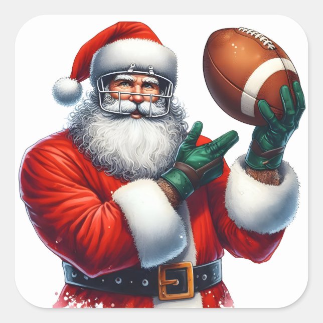 Santa in Football Gear for the Holidays Square Sticker (Front)