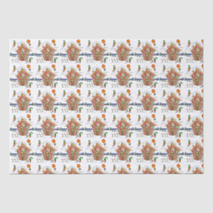 Santa in Gingerbread House Elves with Candy Canes Tissue Paper