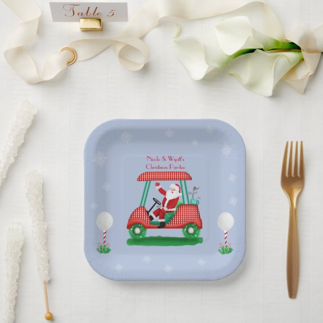 Santa In Golf Cart Christmas Party Personalized Paper Plate (Wedding)