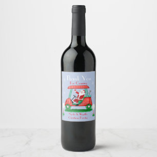 Santa In Golf Cart Christmas Party Thank You Wine Label