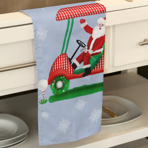 Santa In Golf Cart Merry Christmas Kitchen Towel
