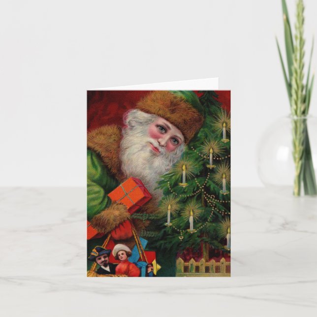 Santa in Green Note Card (Front)