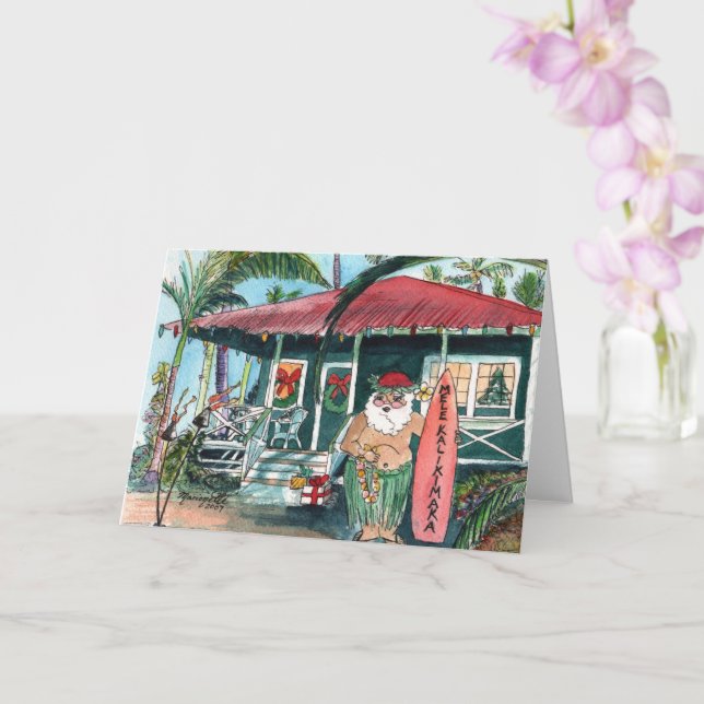 Santa in Hawaiian Christmas Card (Orchid)