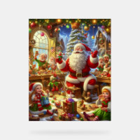 Santa in His Christmas Workshop With Toys Wall