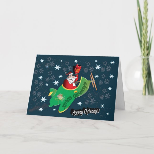 Santa in his magical aeroplane holiday card (Front)
