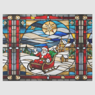 Santa in His Sleigh Faux Stained Glass for Decoupa Tissue Paper