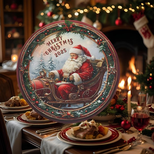 Santa in His Sleigh Paper Plate (Creator Uploaded)