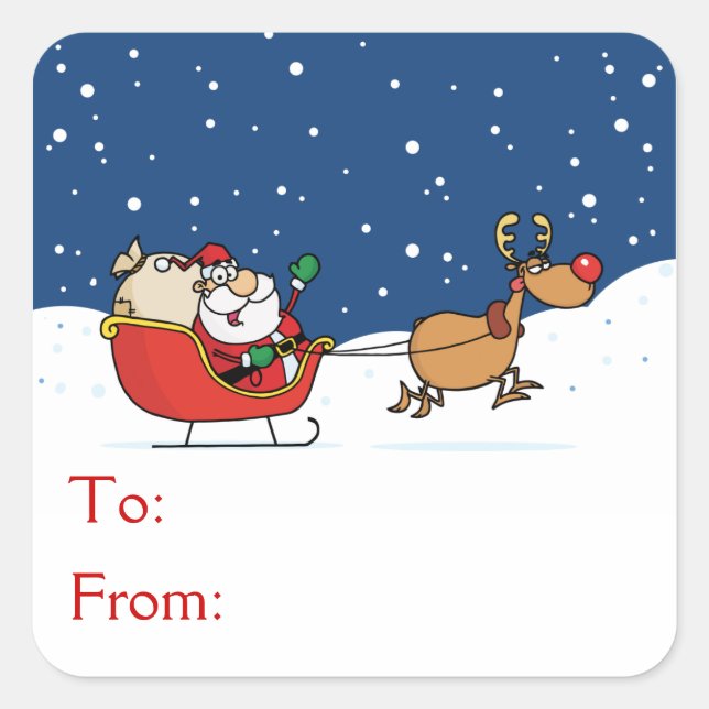 Santa In His Sleigh Square Sticker (Front)