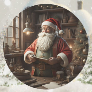 Santa In His Workshop Christmas Elf Classic Round Sticker